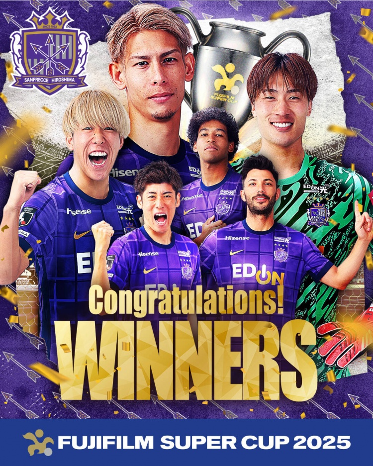  日超杯廣島三箭2-0神戶(hù)勝利船奪冠，共53343人現場(chǎng)觀(guān)戰創(chuàng  )上座紀錄