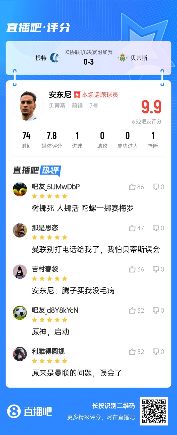  安東尼兜射圓規畫(huà)??！吧友評分9.9：樹(shù)挪死人挪活 陀螺一挪賽梅羅