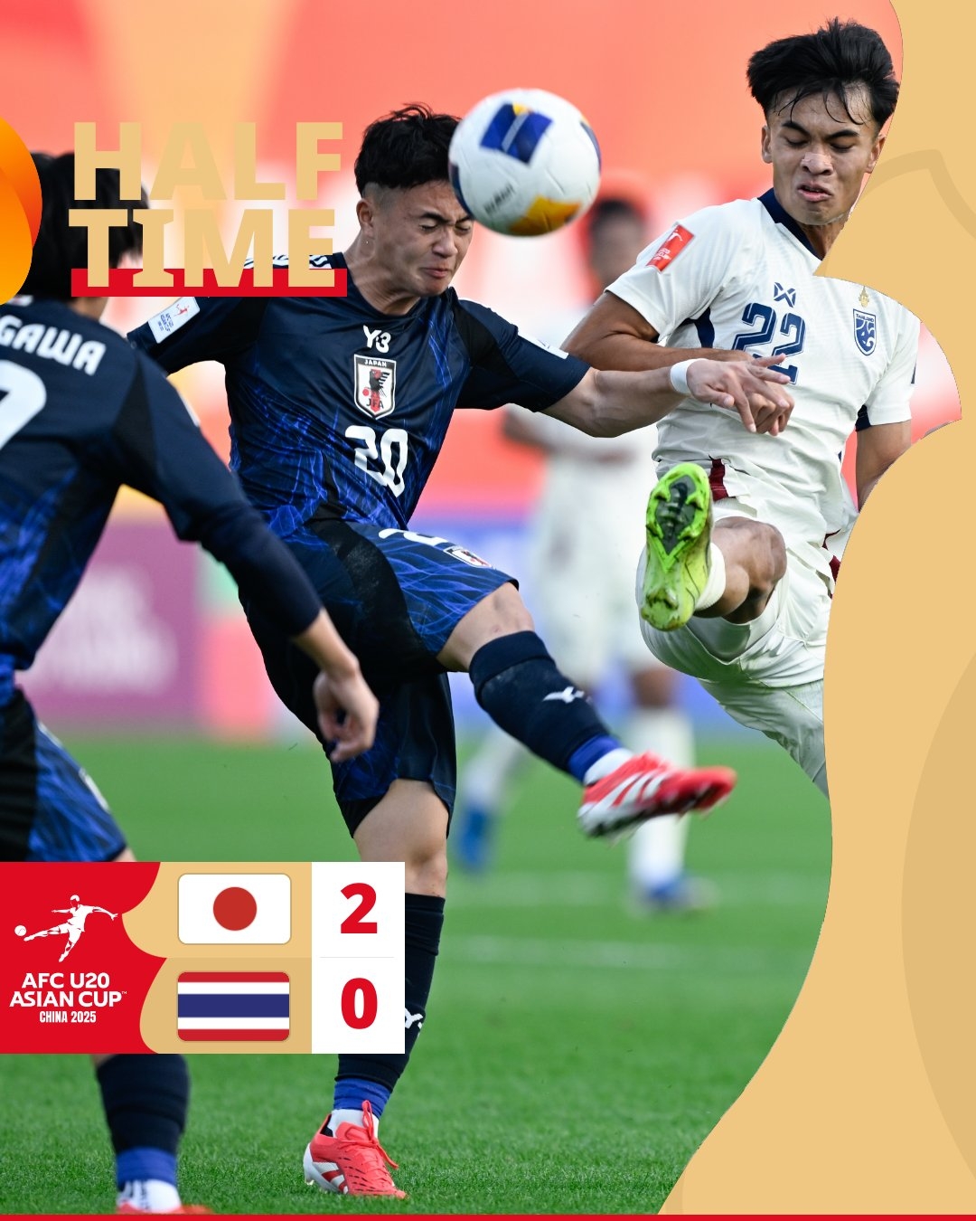  半場(chǎng)-日本U20 2-0領(lǐng)先泰國U20，石井久繼破門(mén)+中柱 泰國0射正