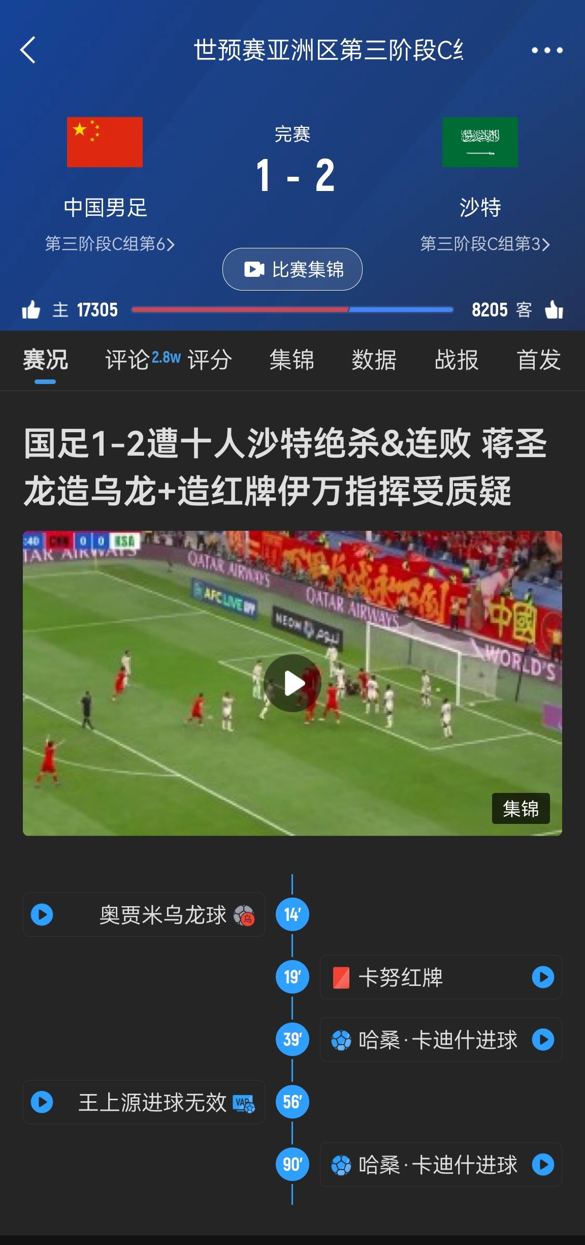  今天什么劇本？首戰沙特也是半場(chǎng)紅牌+蔣光太傷退，最后國足被翻