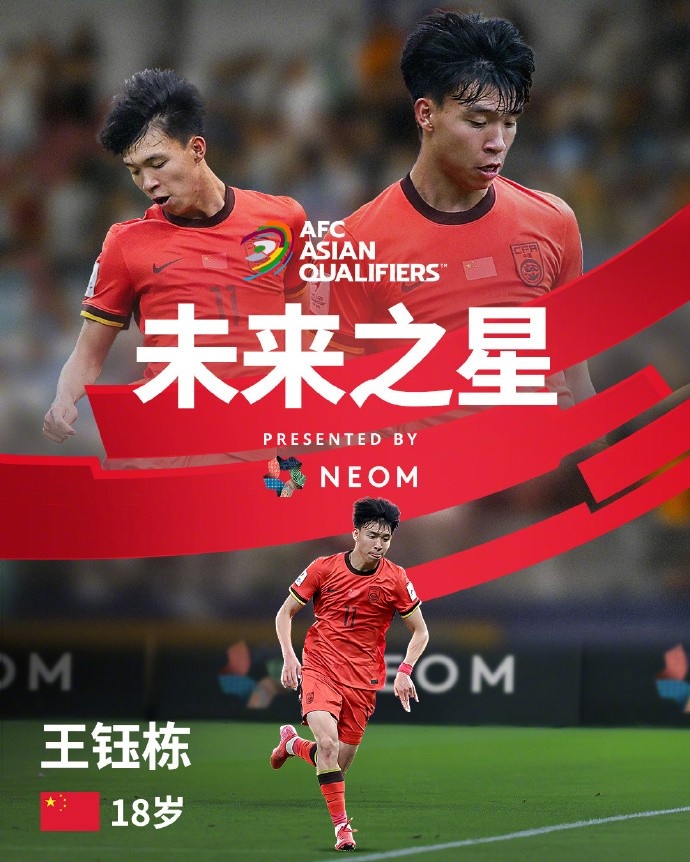  亞洲杯官方社媒發(fā)布王鈺棟個(gè)人海報：青年軍的旗幟，飄揚在前哨